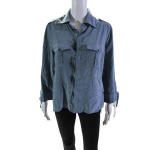 Calvin Rucker Button Front 3/4 Sleeve Collared Pocket Shirt Blue Size Large